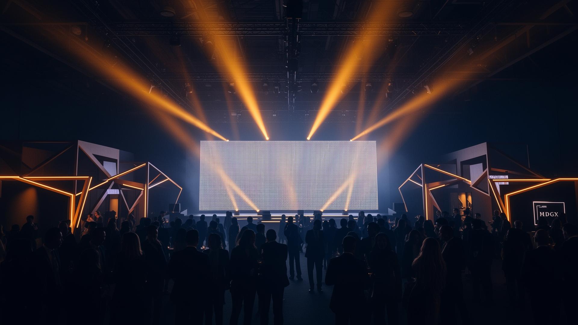 Premium exhibition stage with dramatic lighting